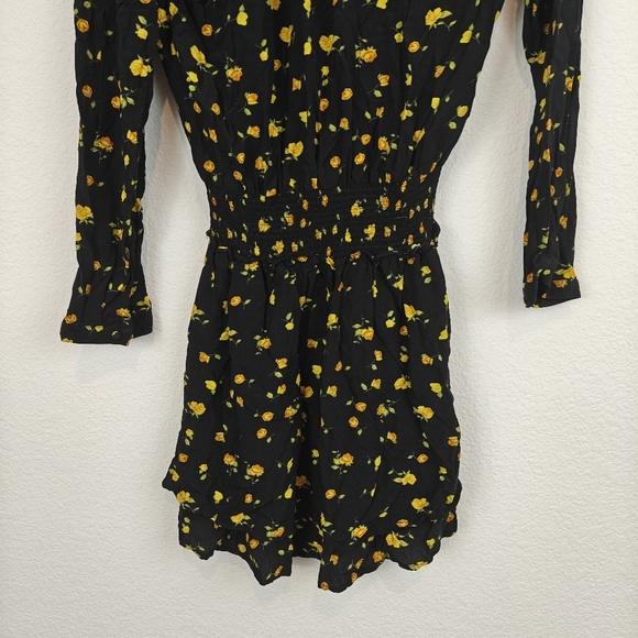 Rails Jasmine Yellow Roses Long Sleeve Smocked Waist Mini Dress Size XS Women's - Picture 13 of 15